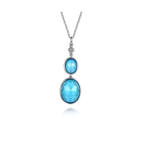 Gabriel Sterling Silver Oval Shape Rock Crystal and Turquoise Bujukan Drop Necklace Root Jewelers Medford, OR