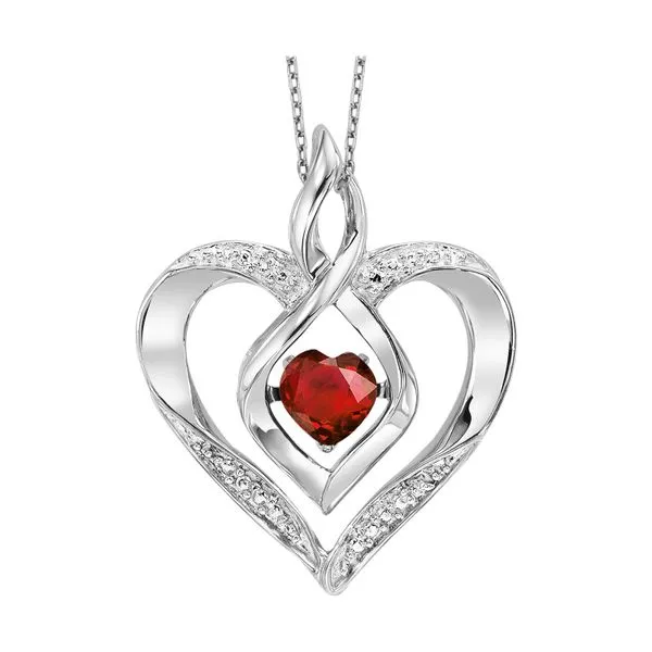 Sterling silver Rhythm of Love Created Garnet pendant. Root Jewelers Medford, OR