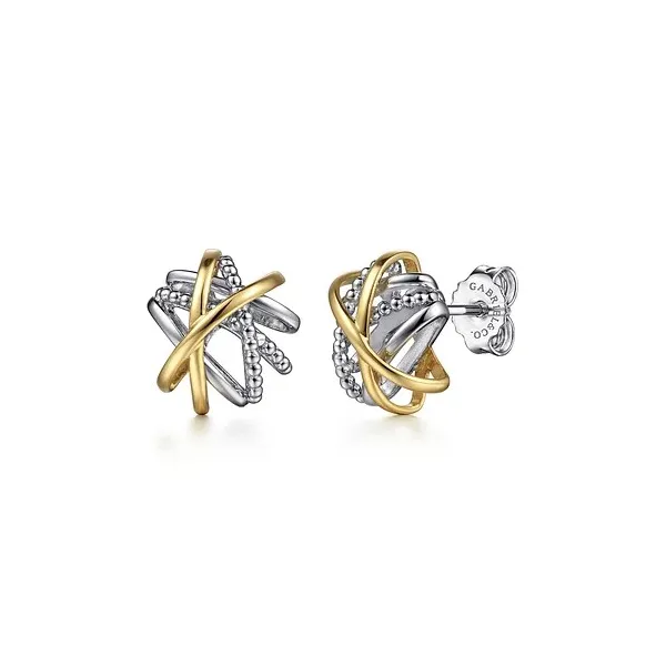 Gabriel Galaxy style Sterling Silver and 14K Yellow Gold Fashion Stud Earrings Root Jewelers Medford, OR
