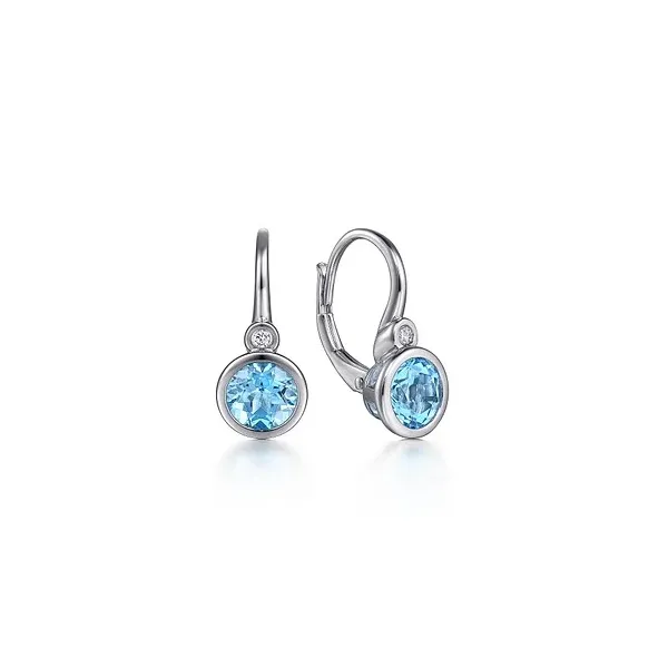 Gabriel Classic Sterling Silver Blue Topaz and Diamond Leverback Earrings Root Jewelers Medford, OR