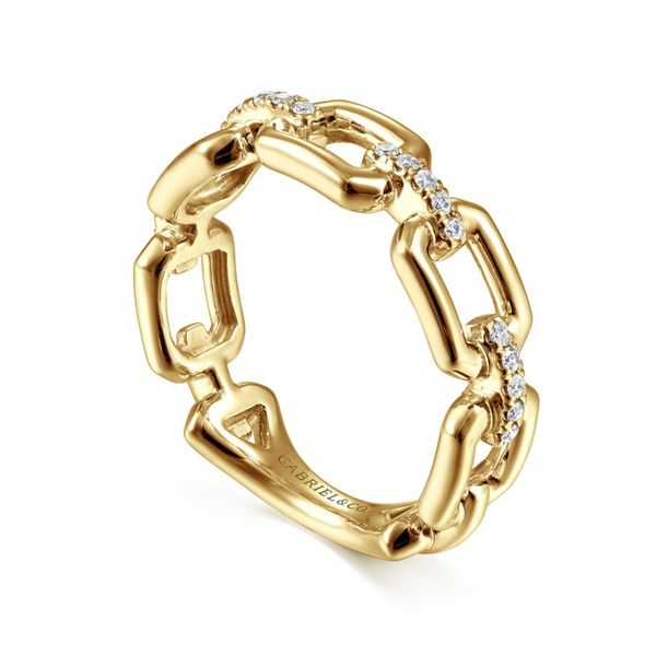 14K Yellow Gold Chain Link Ring Band with Diamond Connectors Image 2 Ross Elliott Jewelers Terre Haute, IN