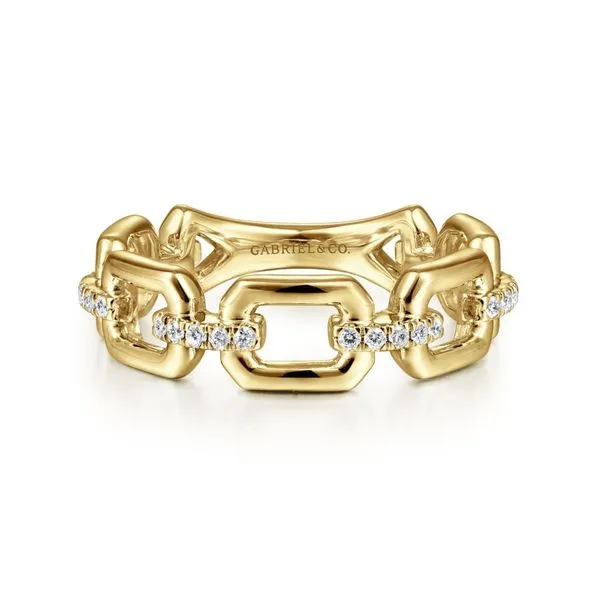 14K Yellow Gold Chain Link Ring Band with Diamond Connectors Ross Elliott Jewelers Terre Haute, IN