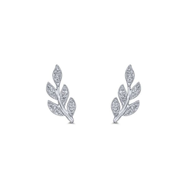 14K White Gold Diamond Leaf Stud Earrings Image 2 Ross Elliott Jewelers Terre Haute, IN