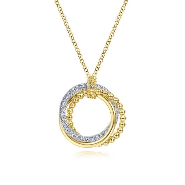 14K Yellow-White Gold Interlocking Circles Pendant Necklace with Diamond Pavé Ross Elliott Jewelers Terre Haute, IN