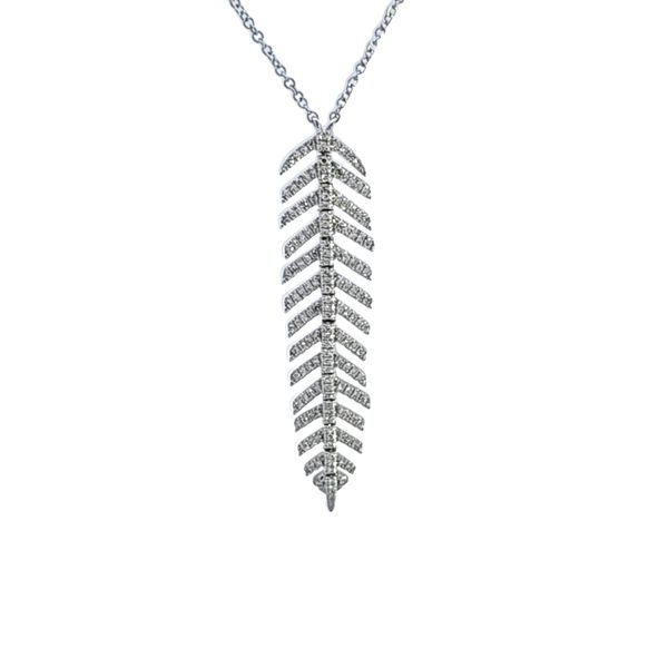 14KW Diamond Feather Necklace Image 2 Ross Elliott Jewelers Terre Haute, IN