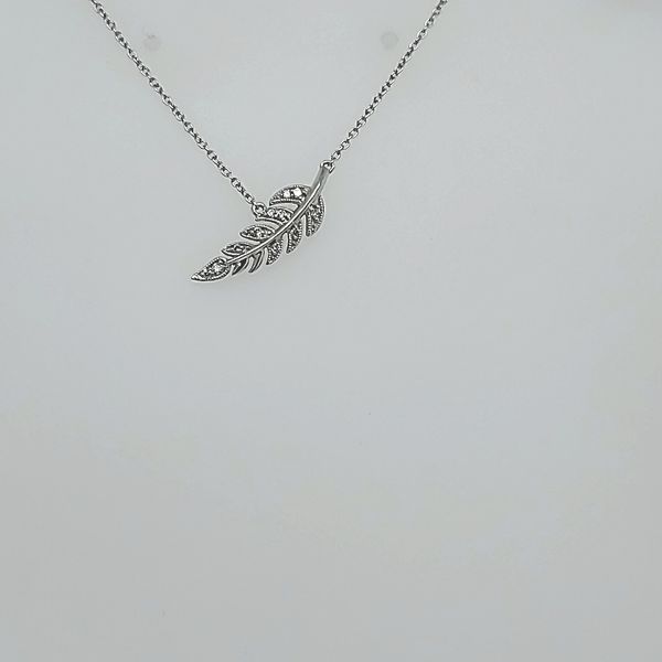 14K White Gold Diamond Leaf Pendant Necklace Image 3 Ross Elliott Jewelers Terre Haute, IN