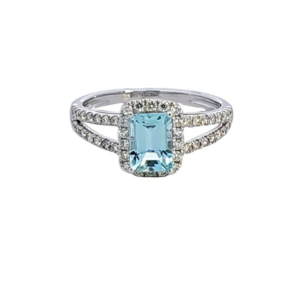 14KW Emerald Cut Aquamarine and Diamond Ring Image 2 Ross Elliott Jewelers Terre Haute, IN