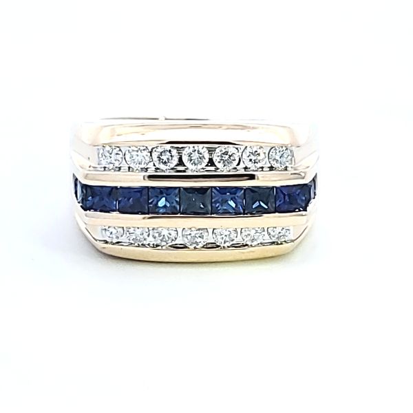 14KY Men's Sapphire and Diamond Ring Image 2 Ross Elliott Jewelers Terre Haute, IN
