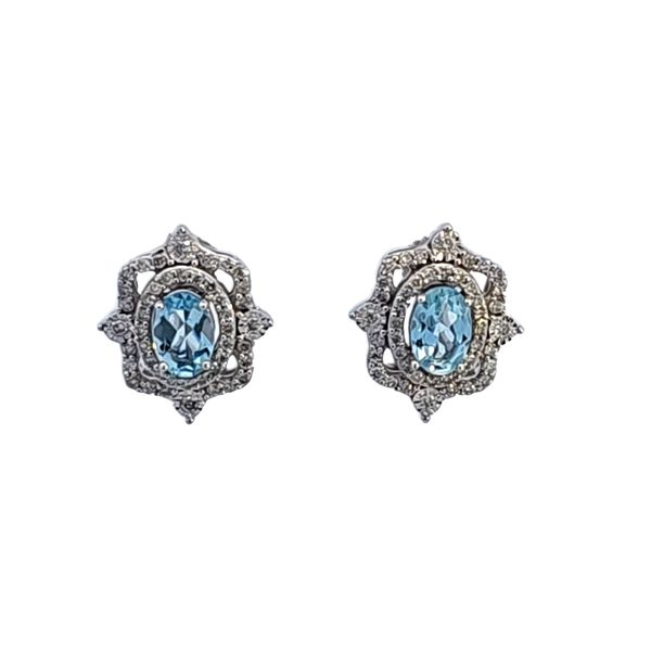 14KW Aquamarine and Diamond Earrings Image 2 Ross Elliott Jewelers Terre Haute, IN