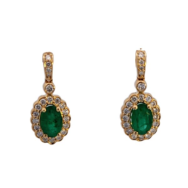 14KY Oval Emerald and Diamond Earrings Image 2 Ross Elliott Jewelers Terre Haute, IN
