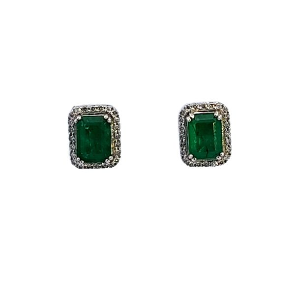 14KW Emerald and Diamond Earrings Image 2 Ross Elliott Jewelers Terre Haute, IN