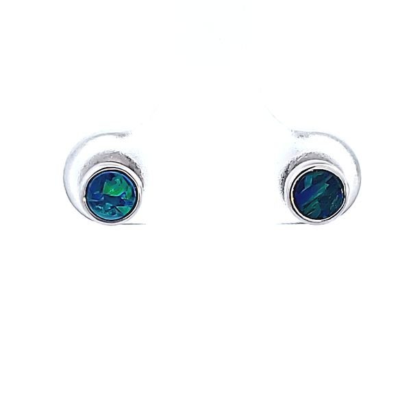 14KW Round Opal Doublet Earrings Image 2 Ross Elliott Jewelers Terre Haute, IN
