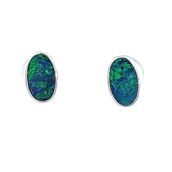 14KW Oval Opal Earrings Image 2 Ross Elliott Jewelers Terre Haute, IN