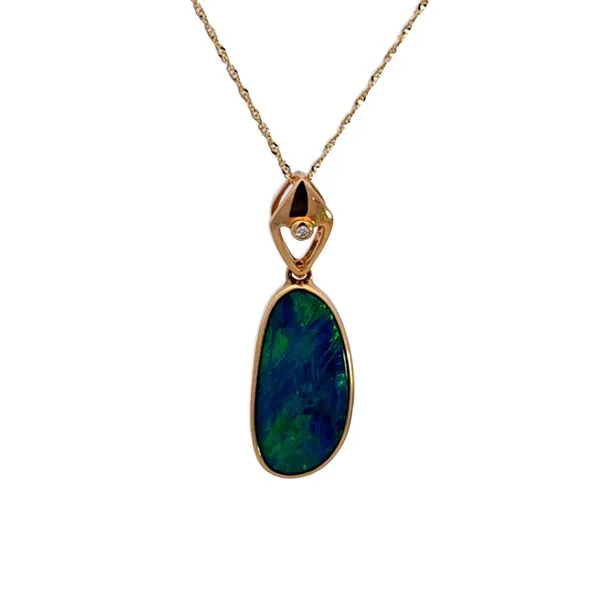 14KY Freeform Opal and Diamond Pendant Image 2 Ross Elliott Jewelers Terre Haute, IN