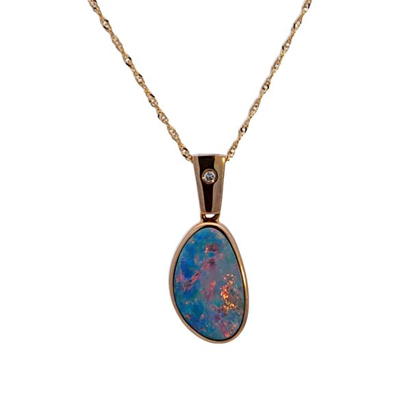 14KY Freeform Opal and Diamond Pendant Image 2 Ross Elliott Jewelers Terre Haute, IN