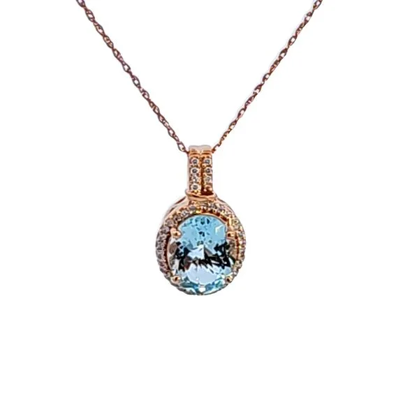 14KR Oval Aquamarine and Diamond Pendant Image 2 Ross Elliott Jewelers Terre Haute, IN