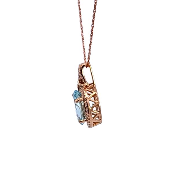 14KR Oval Aquamarine and Diamond Pendant Image 4 Ross Elliott Jewelers Terre Haute, IN
