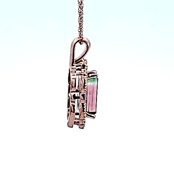 14KR Emerald Cut Bi-Color Tourmaline Pendant Image 3 Ross Elliott Jewelers Terre Haute, IN