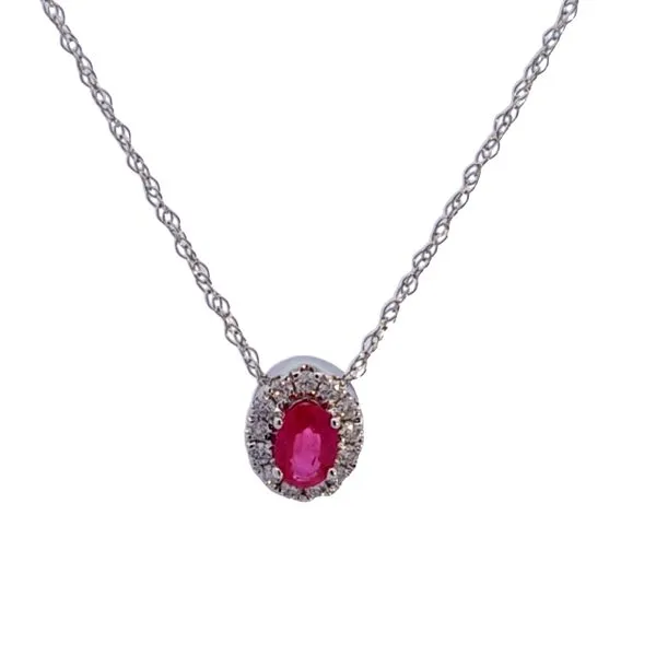 14KW Oval Ruby and Diamond Pendant Image 2 Ross Elliott Jewelers Terre Haute, IN