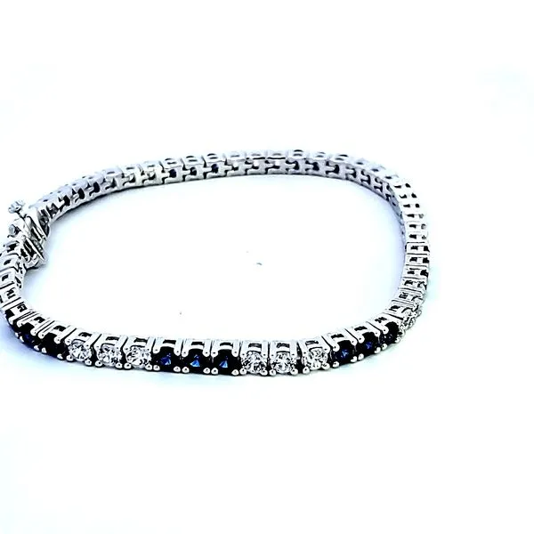Sterling Silver and Platinum CZ and Synthetic Sapphire Bracelet Image 3 Ross Elliott Jewelers Terre Haute, IN