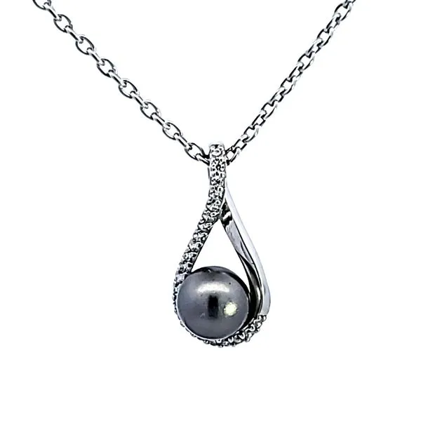 Sterling Silver Gray Pearl and Diamond Pendant Image 2 Ross Elliott Jewelers Terre Haute, IN