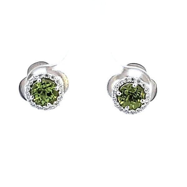 Sterling Silver and Platinum Peridot and CZ Earrings Image 2 Ross Elliott Jewelers Terre Haute, IN
