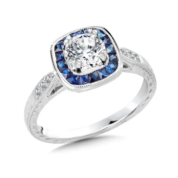 Diamond and Sapphire Halo Enagagement Ring Sam Dial Jewelers Pullman, WA
