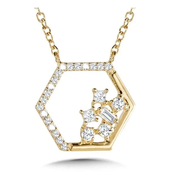 10K YELLOW GOLD DIAMOND CLUSTER HEXAGON PENDANT Sam Dial Jewelers Pullman, WA