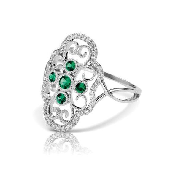 Emerald and Diamond Filigree Statement Ring Image 2 Sam Dial Jewelers Pullman, WA