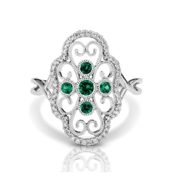 Emerald and Diamond Filigree Statement Ring Sam Dial Jewelers Pullman, WA