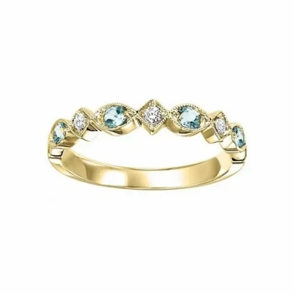 YELLOW GOLD DIAMOND AND BLUE TOPAZ STACKABLE RING Sam Dial Jewelers Pullman, WA