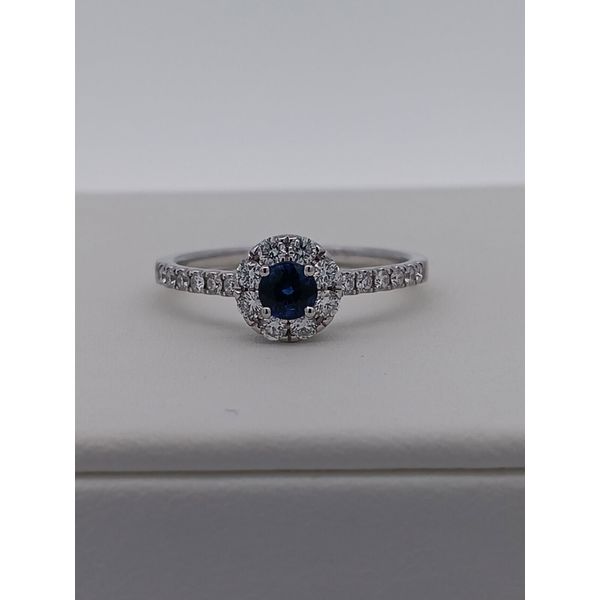 Sapphire and Diamond Halo Ring Sam Dial Jewelers Pullman, WA