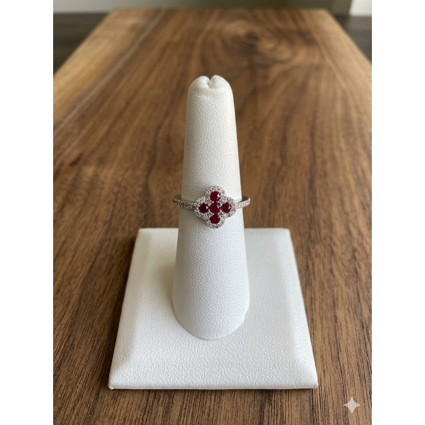 Ruby and Diamond Clover Ring Sam Dial Jewelers Pullman, WA