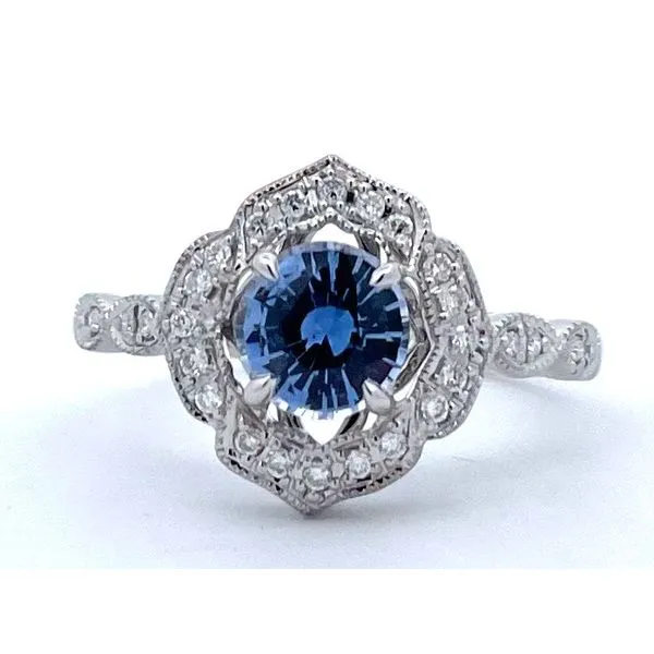 VICTORIAN STYLE ORNATE HALO DIAMOND RING IN WHITE GOLD Sam Dial Jewelers Pullman, WA