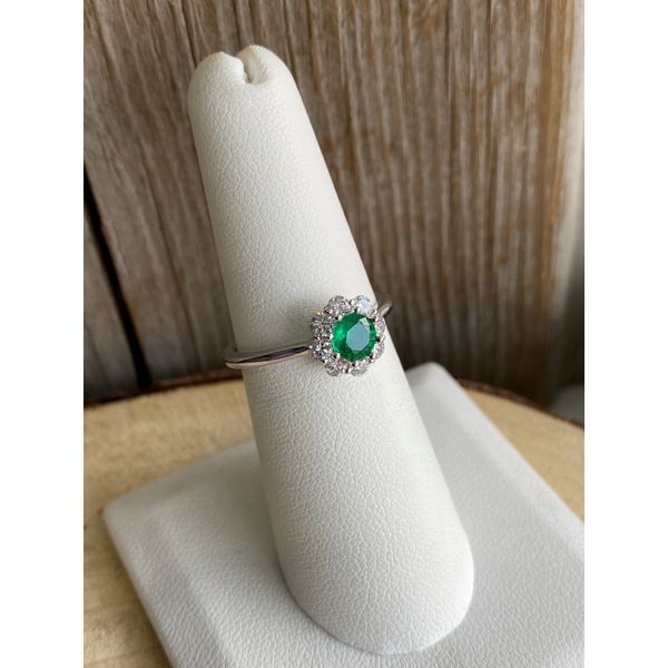 WHITE GOLD NATURAL EMERALD AND DIAMOND HALO RING Image 2 Sam Dial Jewelers Pullman, WA
