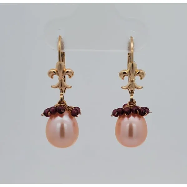 Pink Pearl Earrings with Garnets Sam Dial Jewelers Pullman, WA
