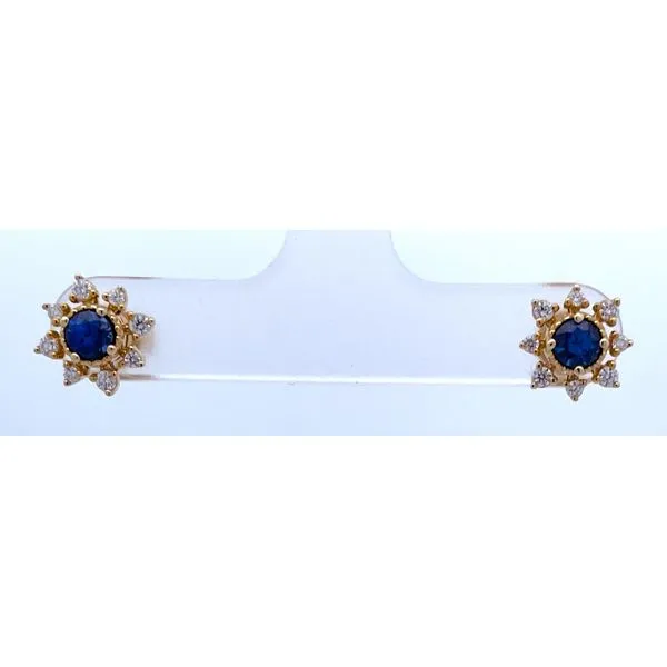 YELLOW GOLD NATURAL SAPPHIRE AND DIAMOND HALO EARRINGS Sam Dial Jewelers Pullman, WA