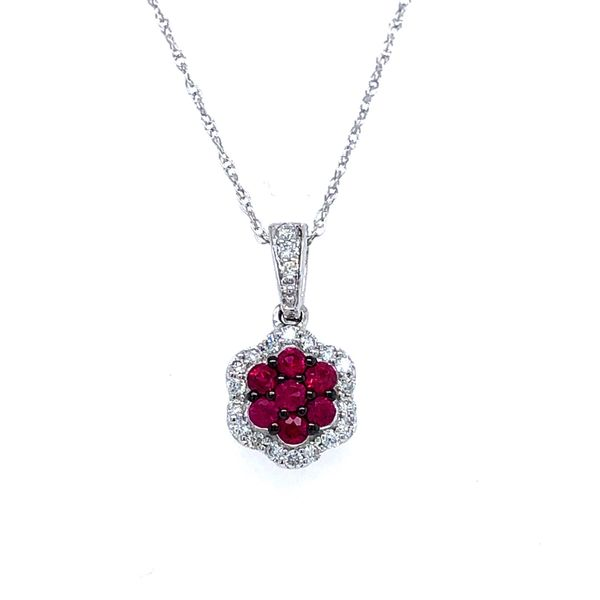 Ruby Diamond Flower Inspired Pendant Sam Dial Jewelers Pullman, WA