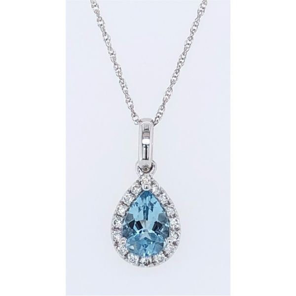 PEAR-SHAPED AQUAMARINE PENDANT WITH A DIAMOND HALO Sam Dial Jewelers Pullman, WA