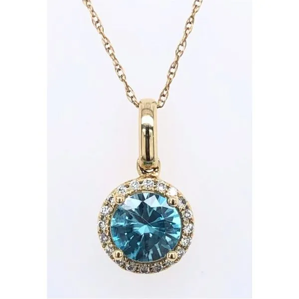 BLUE ZIRCON PENDANT WITH DIAMOND HALO Sam Dial Jewelers Pullman, WA