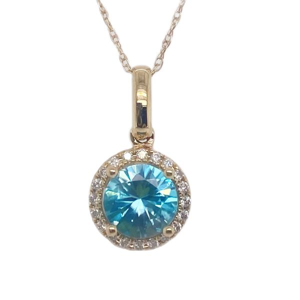 BLUE ZIRCON PENDANT WITH DIAMOND HALO Sam Dial Jewelers Pullman, WA