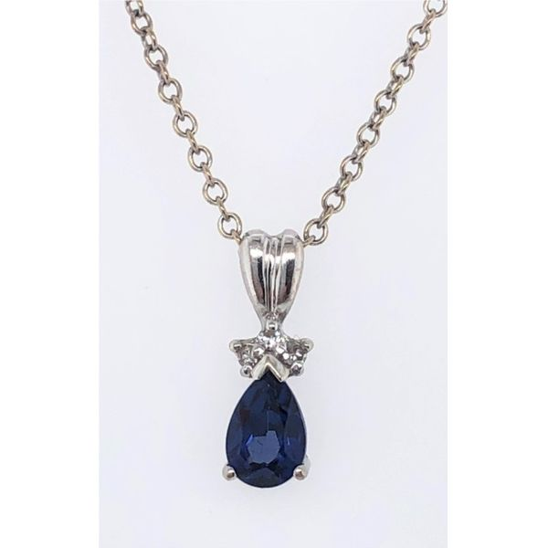 PEAR-SHAPED SYNTHETIC SAPPHIRE PENDANT WITH DIAMOND ACCENTS Sam Dial Jewelers Pullman, WA