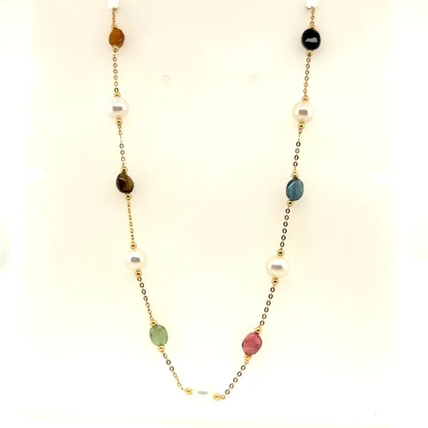 18K Yellow Gold Pearl and Gemstone Necklace