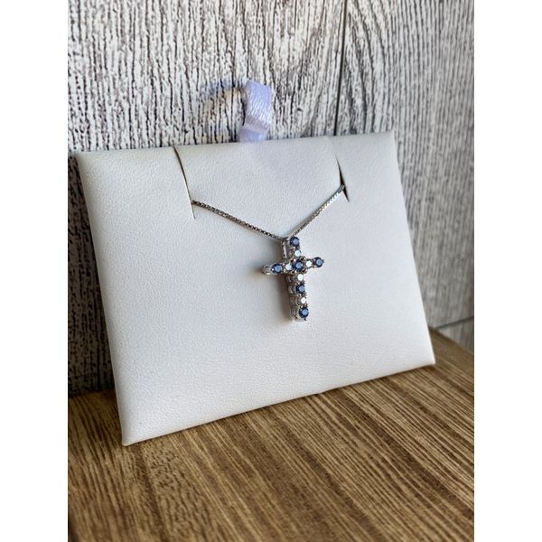 YOGO Sapphire and Diamond Cross Pendant Image 2 Sam Dial Jewelers Pullman, WA