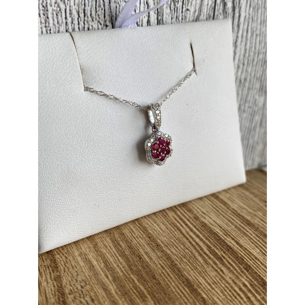 Ruby and Diamond Floral Cluster Pendant Image 2 Sam Dial Jewelers Pullman, WA
