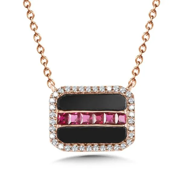 Ruby, Onyx and Rose Gold Necklace