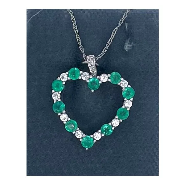 WHITE GOLD NATURAL EMERALD AND WHITE SAPPHIRE HEART PENDANT Sam Dial Jewelers Pullman, WA