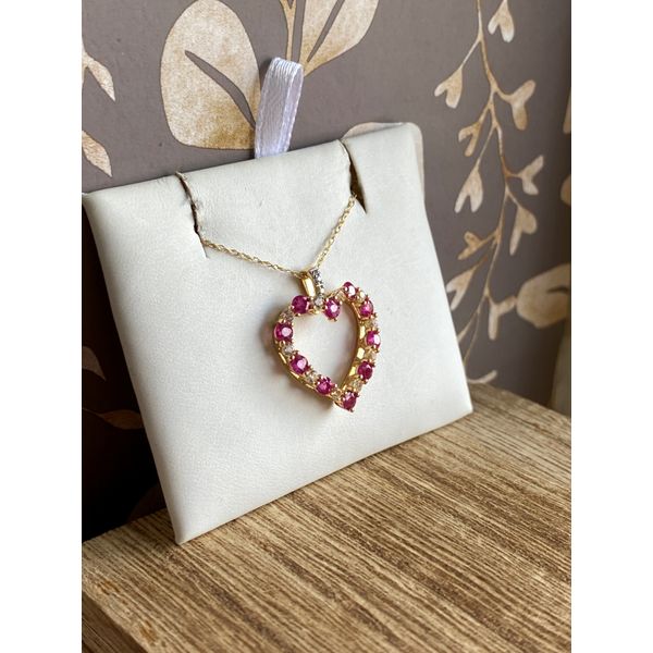YELLOW GOLD NATURAL RUBY & WHITE SAPPHIRE HEART PENDANT Image 2 Sam Dial Jewelers Pullman, WA