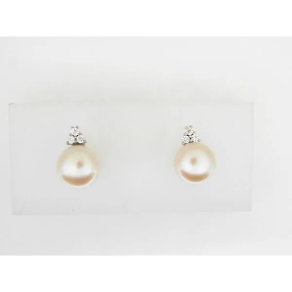 Sterling Silver Pearl Stud Earrings with Cubic Zirconia similar item image