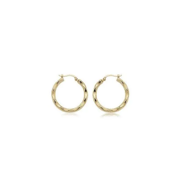 14KY EMBOSSED SHELL HOOP EARRINGS
